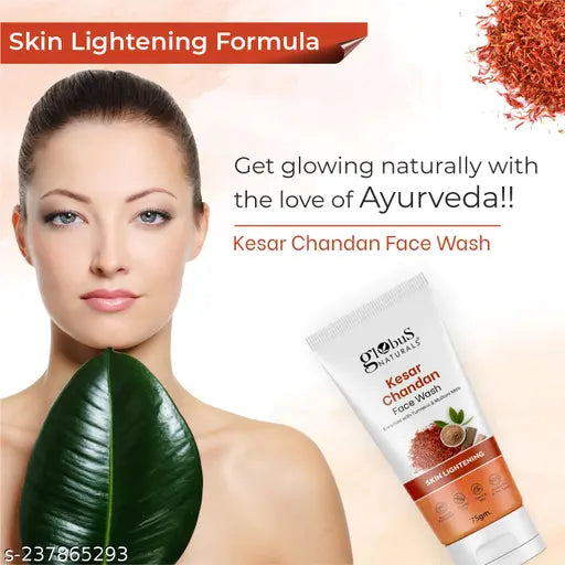 Globus Naturals Kesar Chandan Skin Lightening & Tan Removal Face wash, For Natural Glow & Spotless Skin, Natural & Ayurvedic Formula, Chemical Free, Cruelty Free, Suitable For All Skin Types, Each 75 gm (PACK OF 3)