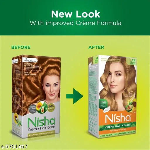 Nisha Cream Hair Color Rich Bright Long Lasting Hair Colouring For Ultra Soft Deep Shine 100% Grey Natural Herbs 150gm (Honey Blonde ,Pack of 1)