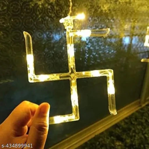 Real Om Swastik 6+6 Curtain Series LED Lights Warm White Colour with 8 mode Function flickering for Decoration on Diwali Festival