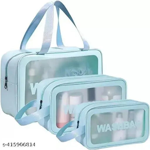 Clear Cosmetic Wash Bag Makeup Pouch Bag Travel Transparent Toiletry Bag Zipper Wash Bag with Handle Household Grooming Kit Portable Organizer Case Carry Pouch for Women and Men (blue) Makeup Pouches/Bags