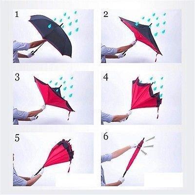 6211 Plain Design Windproof Upside Down Reverse Umbrella With C-shaped Handle - Springkart 