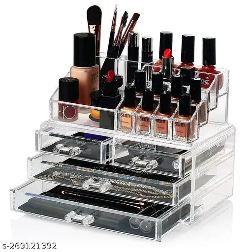 4 Drawer Plastic Cosmetic Makeup Jewelry 16 Grid Lipstick Storage Organizer Box Case