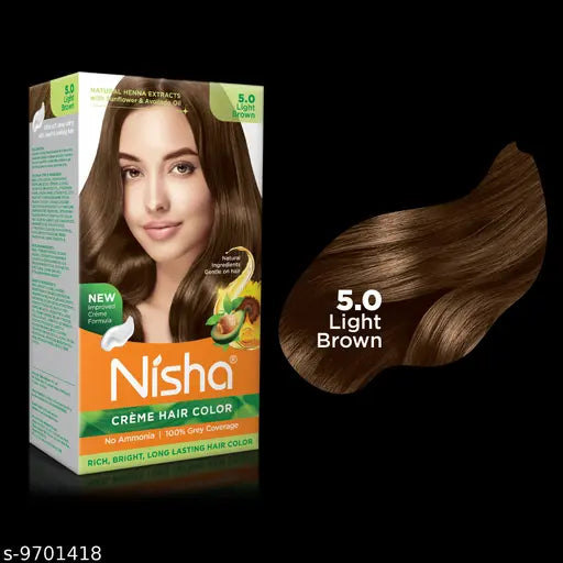 Nisha Cream Hair Color Rich Bright Long Lasting Hair Colouring For Ultra Soft Deep Shine 100% Natural Herbs 120gm Each Box (Light Brown,Pack of 2 Box)