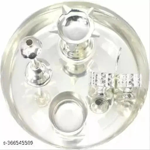 Festival Silver Plated Puja Thali Set 6 Inch, Classic Occasional Gift, Pooja Thali Decorative, Wedding Return Gift Silver Plated (Silver)