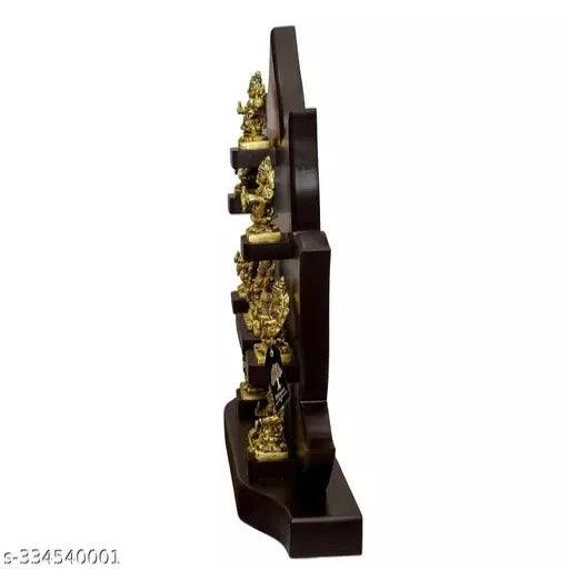 Ashta Lakshmi Set with Wooden Table Frame Gold Color Idol Height 2 Inches (13.75" x 14" x 3")