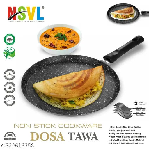 NSVL Non-Stick Dosa Tawa | Granite Finish | PFOA Free | High Temperature Resistant Exterior Coating , 2.4 mm Thickness with Triple Riveted Bakelite Handle