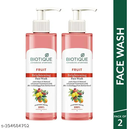 Biotique Fruit Brightening | Ayurvedic and Organically Pure| Advanced Swiss Technology |100% Botanical Extracts| Suitable for All Skin Types | Face Wash (200ml X 2) (Pack of 2)