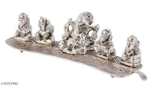 Silver Musical Ganesh God Idol Statue Oxidized Finish with Royal Luxury Velvet Box Diwali GIFT