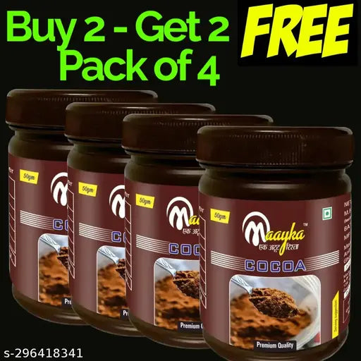 Maayka Premium | Cocoa Powder (Pack of 2) & Free Cocoa Powder (Pack of 2) - Total Pack of 4 | COCOA | COCOA POWDER | COCO POWDER | COFFEE - total 50 Gram * 4 = 200 Gram