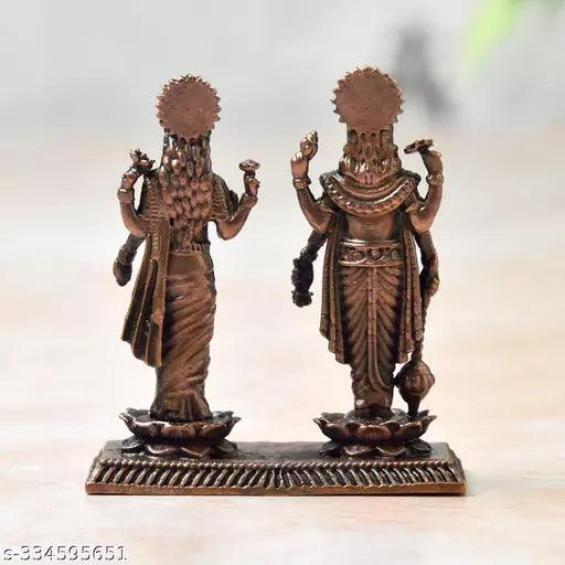 2.5 inches, 99.9% Copper Handmade Standing Vishnu Lakshmi Idol,90 Grams,Pack of 1 Piece