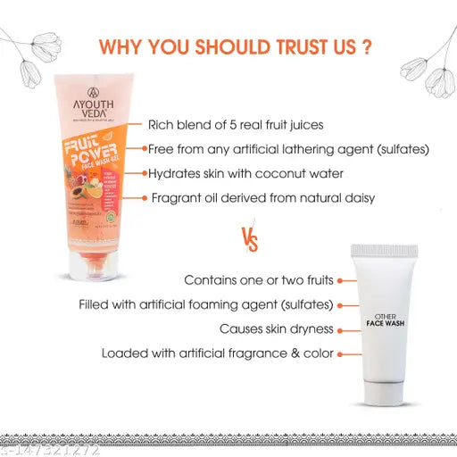 Ayouthveda Fruit Power Face Wash Gel (pack of 3) - Springkart 