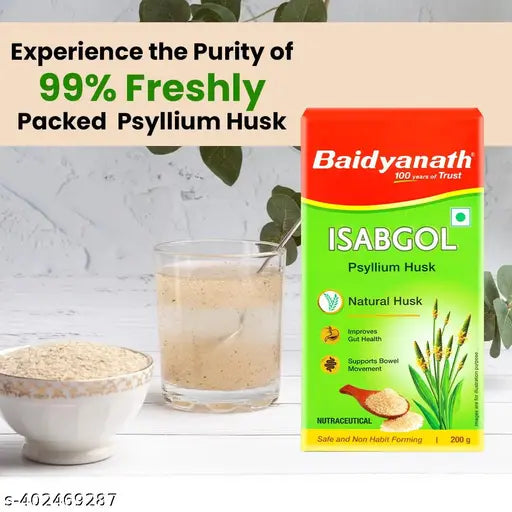 Baidyanath 99% Pure Isabgol 200gm (Psyllium Husk), Rich source of dietary Fibre and Gluten free | For Healthy Digestive tract, Relief from Constipation