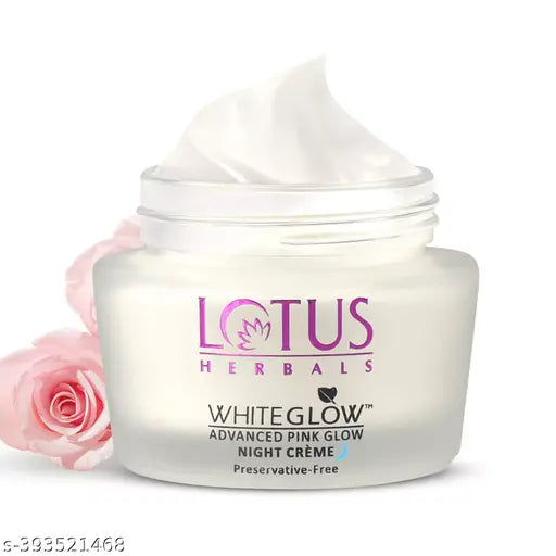 Lotus Herbals Whiteglow Advanced Pink Glow Night Cream | Intense Hydration | Preservative Free | For All Skin Types | 50g