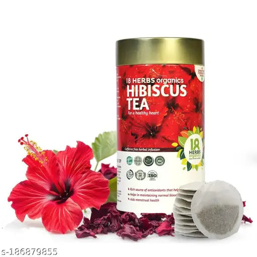 18 Herbs Organic Herbal Infusion Hibiscus Tea Bags (40 Count) for Improve Digestion, Lowers Blood Cholesterol Levels.