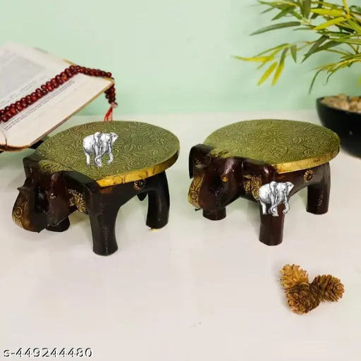 set of 2 small brass fitted elephant stools