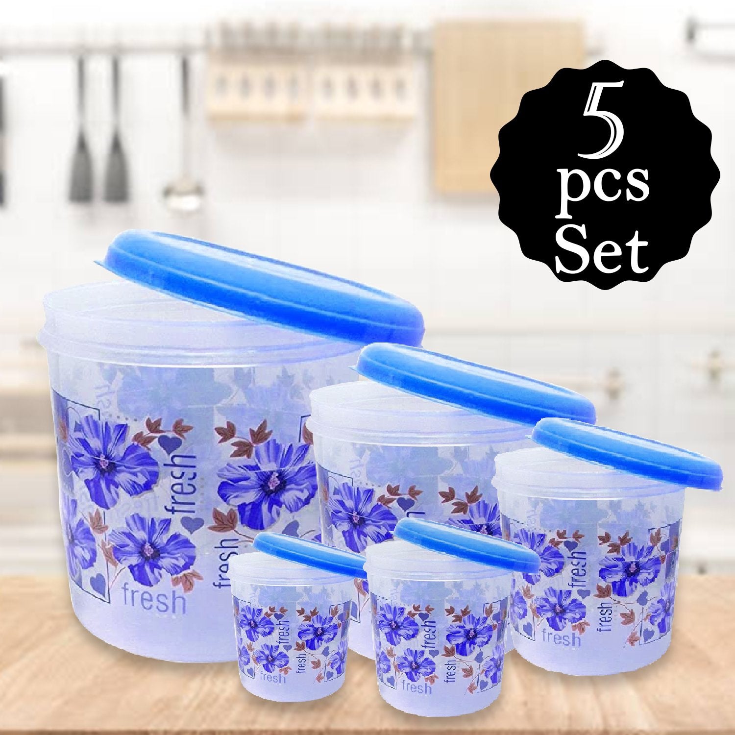 2446 Plastic Transparent Container Air Tight Dabba Set (3000ml 2000ml 1000ml 750ml 500ml) - Springkart 