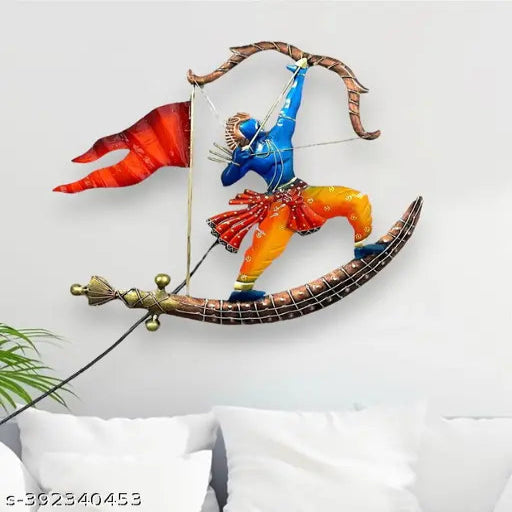 METAL SHREE RAM ON SWORD LED WALL DECOR ANTIQUE SCULPTURE