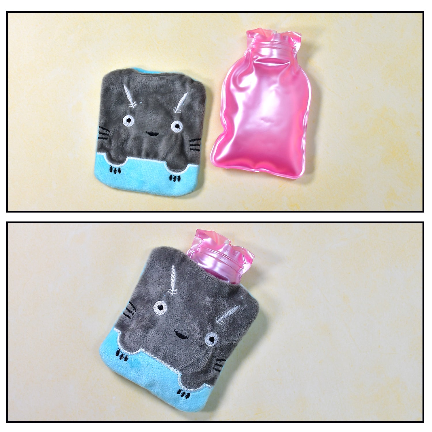 6528 Grey Cat Print Small Hot Water Bag With Cover For Pain Relief Neck Shoulder Pain And Hand Feet Warmer Menstrual Cramps. - Springkart 