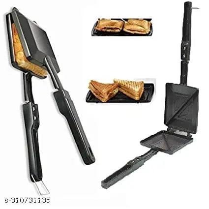 Non Stick, non electric, sandwich maker Coated Gas Toaster (Black) with silicone oil basting brush
