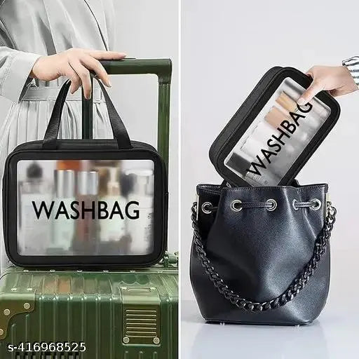 Premium Trio Stylish & Waterproof Makeup Pouch Set - 3 pcs Washbag Combo, Ideal Travel Organizer for Women. Versatile Toiletry Storage Bags, Perfect for Bath Accessories & Grooming Kit (Black)