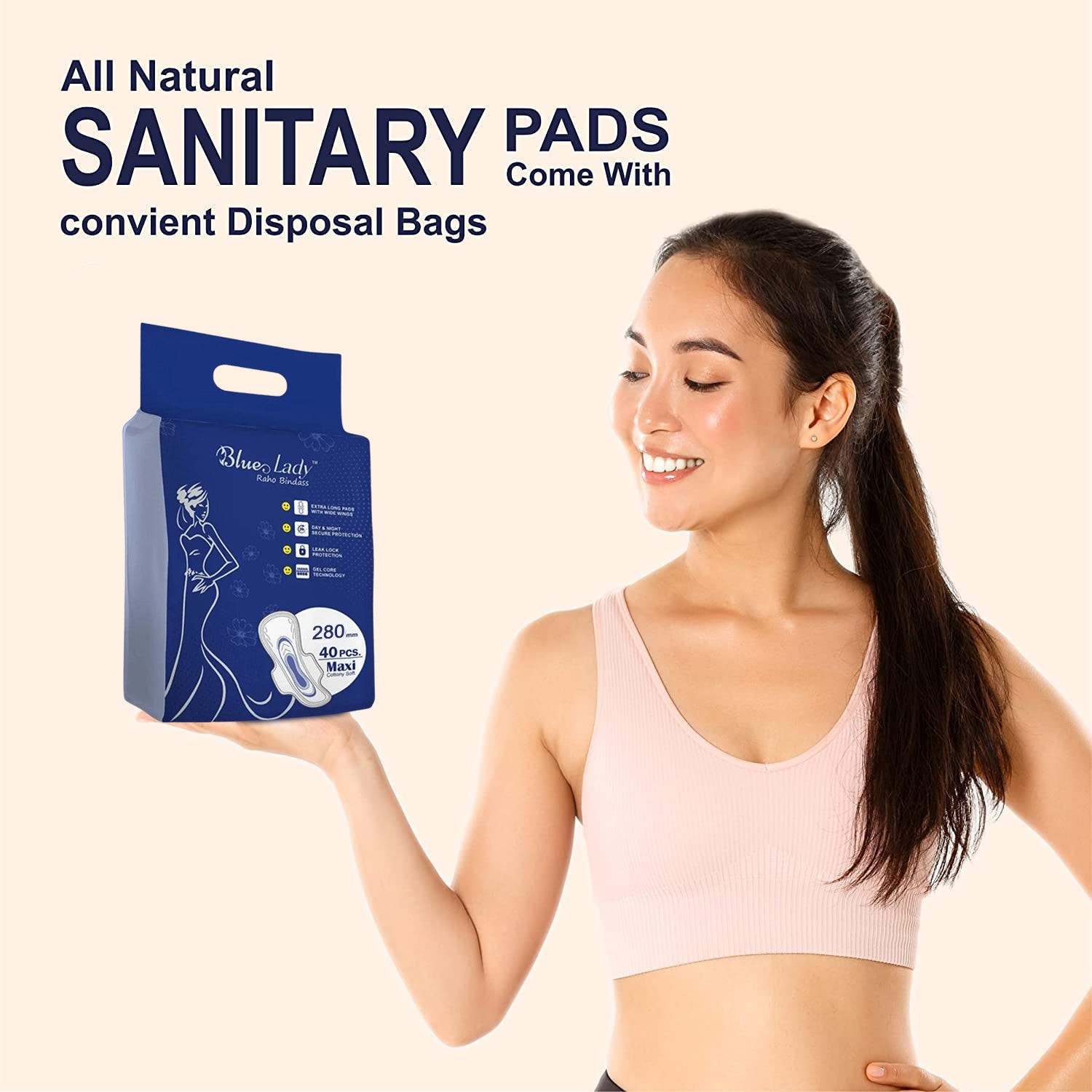 Blue Lady Extra Long Pads With Wides Wings Sanitary Pads 320 Mm 40-pack - Springkart 
