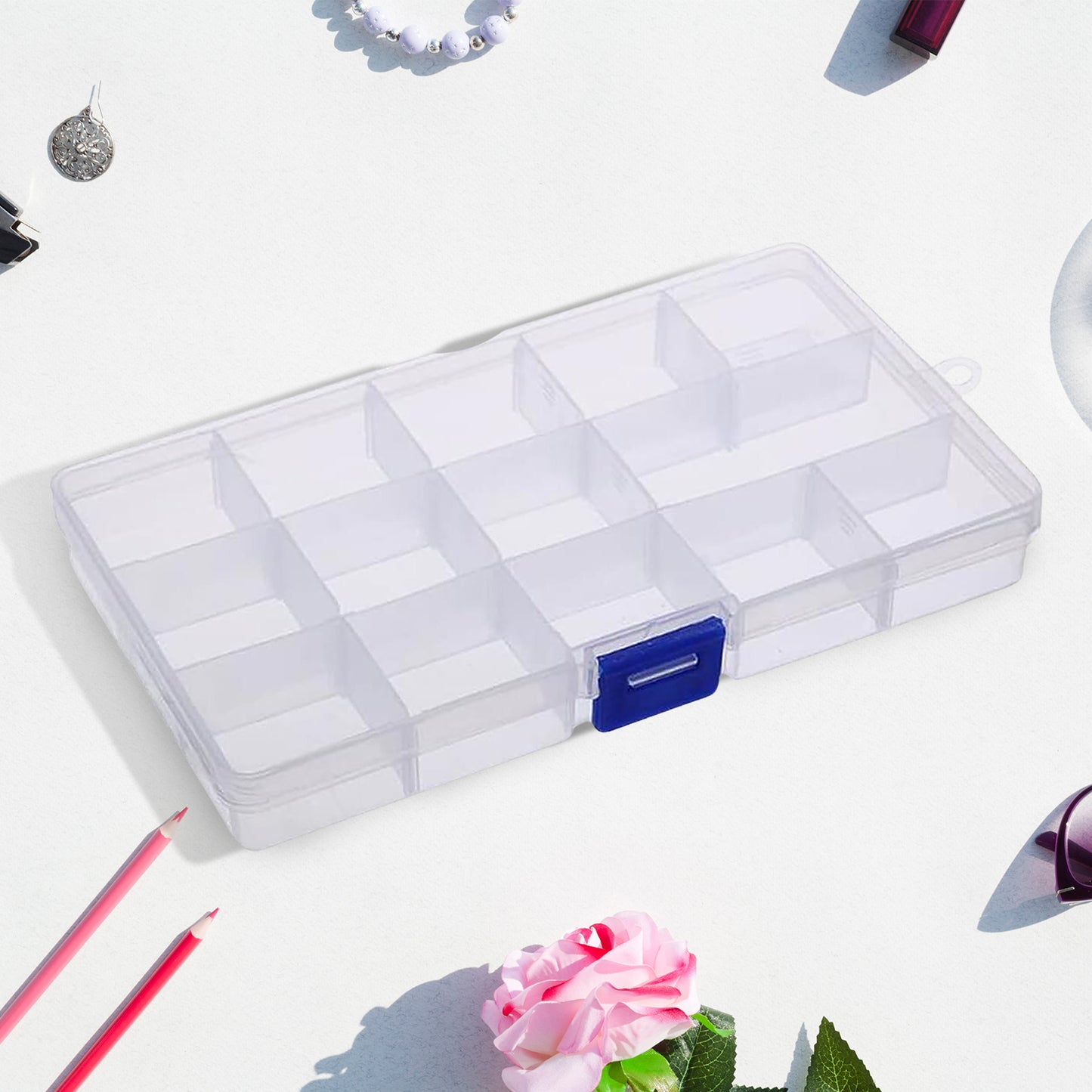 12912 15 Grids Jewelry Organizer Plastic Jewelry Organizer Box Clear Jewelry Organizer Box Plastic Bead Organizers With Adjustable Dividers For Herbs Pills Bead Jewelry And Other Small Item (1 Pc) - Springkart 