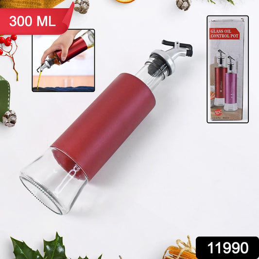 Glass Oil Dispenser With Plastic Covering Oil And Vinegar Bottle (300 Ml) - Springkart 