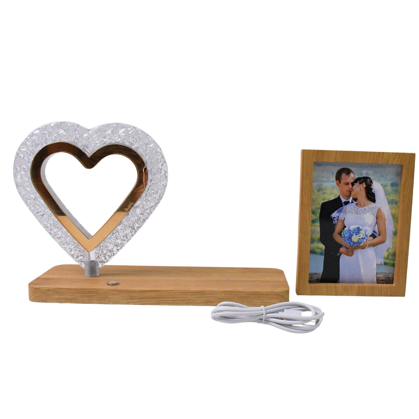 Heart Shape Cystal Led Lamp Photo Frame Night Lamp Wedding Gift Love Couple - Springkart 