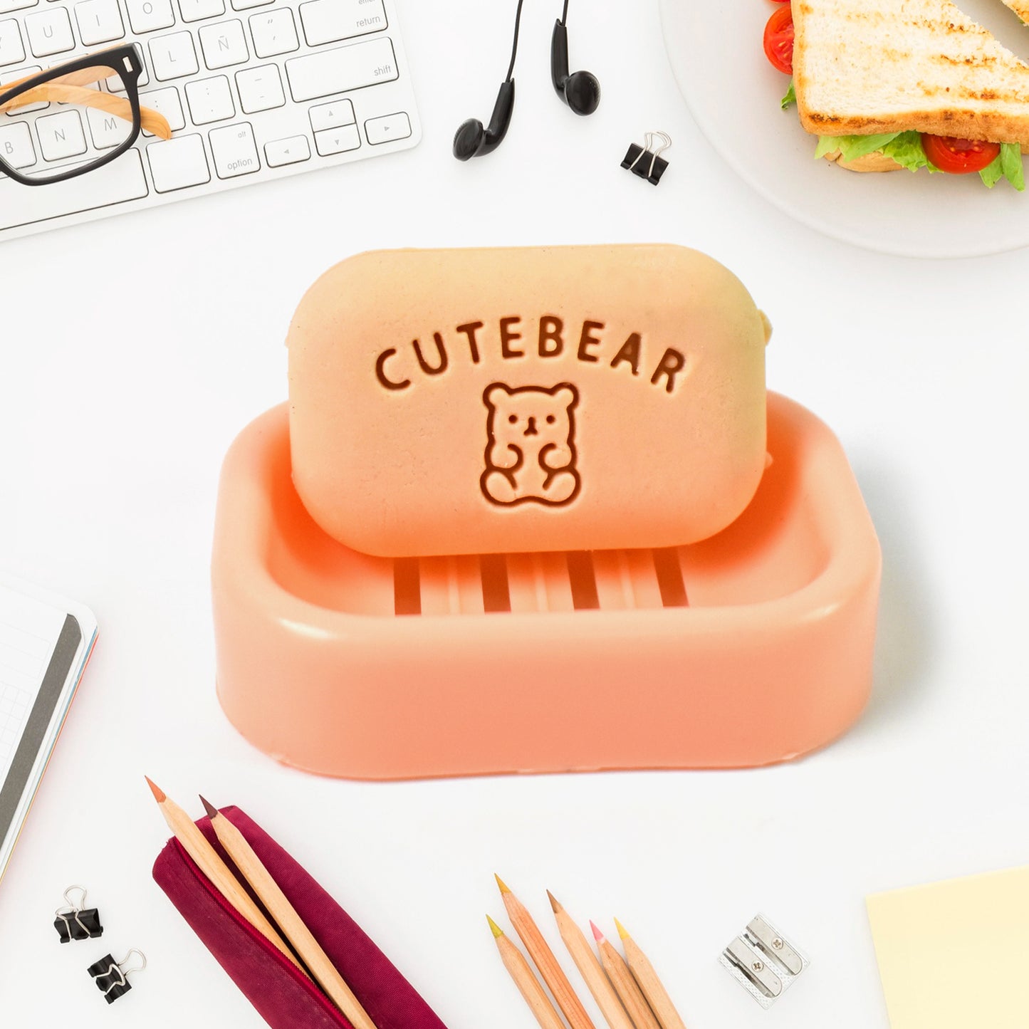 Cute Soap Shaped Erasers With Plastic Case (1 Pc With Case) - Springkart 