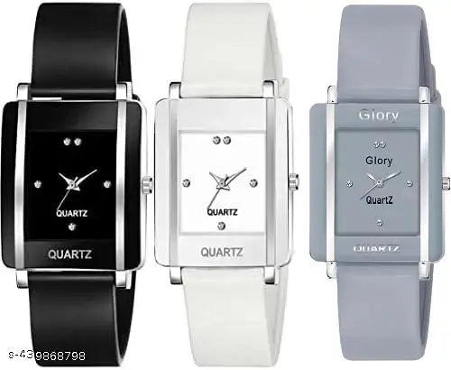 Attractive Analogue Quartz Movement Multicolour Dial Watch for Girls and Women Combo of 3
