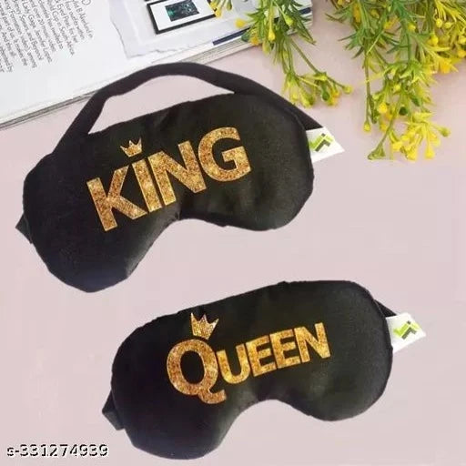 Set of 2 King And Queen Crown Printed Sleep Eye Mask - Springkart 