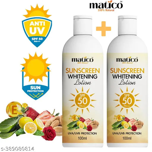 Matico Sunscreen Fairness Lotion SPF 50 PA+++ UVA/UVB Sunblock Cream For Indian Skin Moisturization Glow boost for dry & oily skin For Men & Women  - 100ml Combo of 2