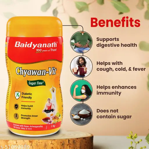 Baidyanath Sugarfree Chyawan Vit - 1 KG | Specially formulated Chyawanprash with No Added Sugar- With Benefits of Amla, Ashwagandha and Almonds - Springkart 