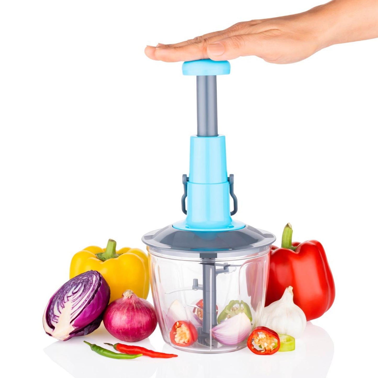 6 Blades Manual Hand-press Vegetable Chopper (1100 Ml) - Springkart 