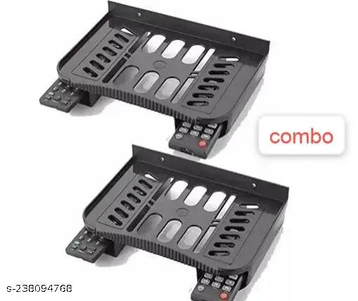 HIMMEL Plastic Set Top Box Stand Wall Mount with Double Remote Holder for Speakers, Wi-Fi Router, VR Sensors, TV Cable Box and Playstation TV(Pack of 2, Black)