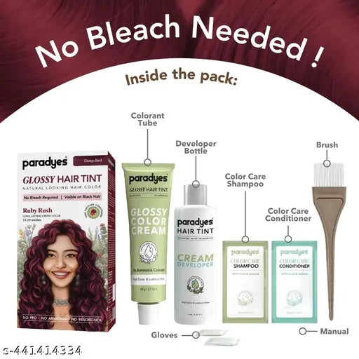 Paradyes No Bleach Ruby Rush Glossy Hair Tint, Ideal For Colouring Natural Black Hair, Not for Grey Coverage