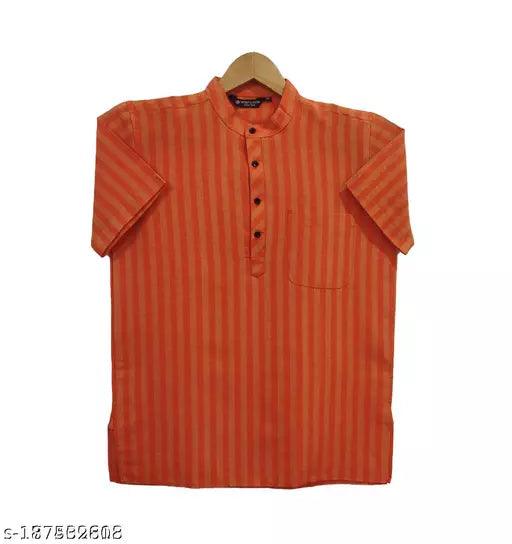 primium cotton Men's Regular Fit Striped Mandarin Collar short kurta - Springkart 