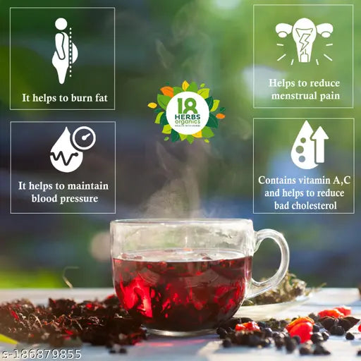 18 Herbs Organic Herbal Infusion Hibiscus Tea Bags (40 Count) for Improve Digestion, Lowers Blood Cholesterol Levels.