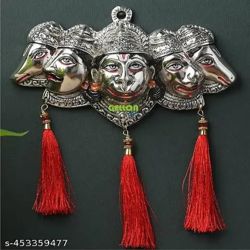 Panchmukhi Hanuman Ji face for Door Entrance Statue Wall Hanging Showpiece with Silk Latkan