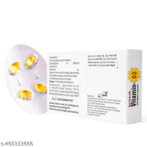BEST CHOICE NUTRITION Vitamin D3 60K IU Capsule (20 NO) for Bone Joint Mental Health & Heart for Men & Women - Springkart 