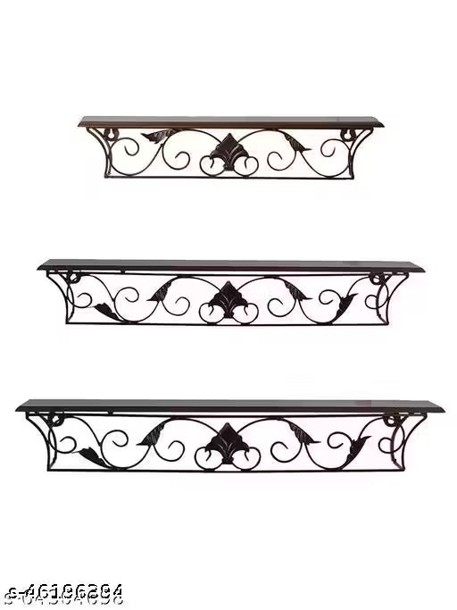 Wooden Iron Wall Shelf Wall Bracket Floating Wall Sheves Set of 3 for Home Decor, Living Room Decor