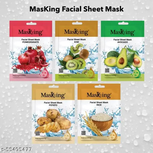 MasKing Beauty face mask pack of Pomegranate, Kiwi, Avocado, Potato & Rice, 100ml (Combo Of 5)