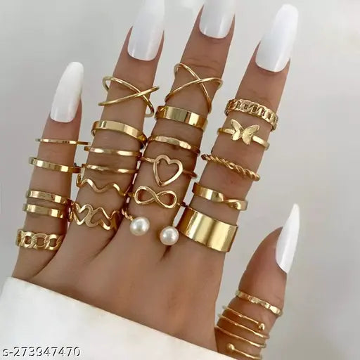 Women Gold Plated Contemporary Stackable Rings Set of 23pcs