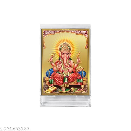 Diviniti Ganesha Frontpose God Idol Photo Frame for Car Dashboard 24K Gold Plated Foil - Springkart 