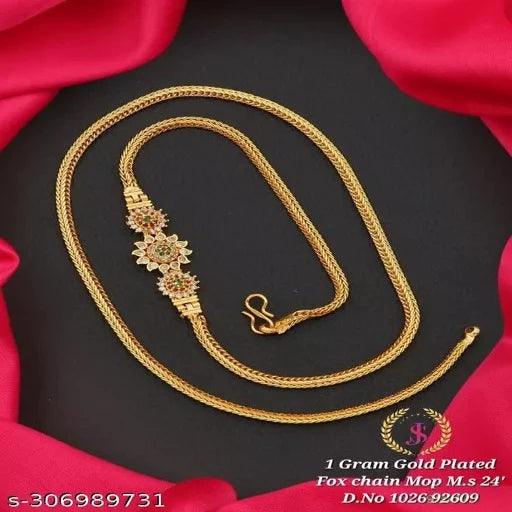 1 GRAM GOLD PLATED 24" inch FOX CHAIN PENDANT FOR WOMEN/GIRLS - Springkart 