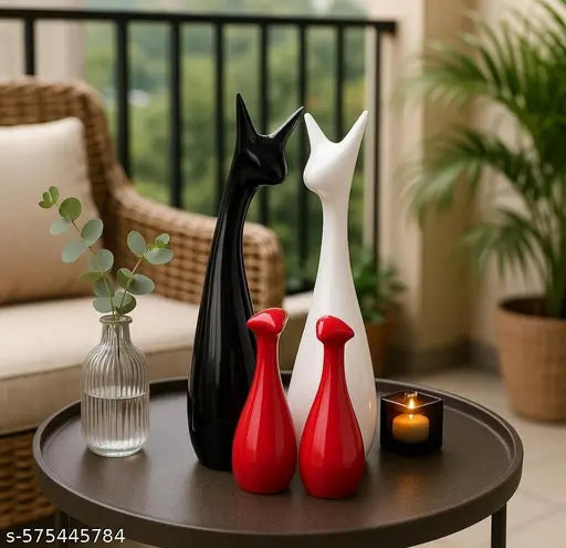Lucky Deer Family Set | Family of Four Statues Matte Finish Ceramic Sculptures | Home Decoration | Figurine Accessories | Art Gifts | Crafts Pack of 4 (Black, Red& White