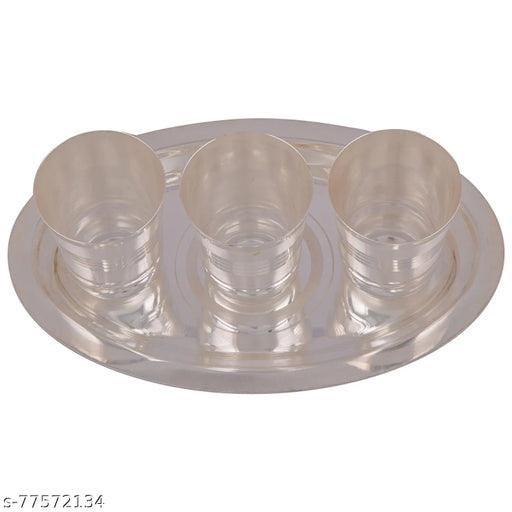 Silver Plated 3 Flower Glass With Tray - Springkart 