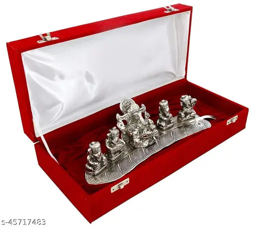 Silver Musical Ganesh God Idol Statue Oxidized Finish with Royal Luxury Velvet Box Diwali GIFT