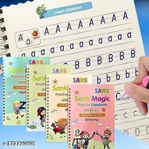 Magic Practice Copybook, (4 BOOK + 10 REFILL+ 1 Pen +1 Grip) Number Tracing Book for Preschoolers with Pen, Magic Calligraphy Copybook Set Practical Reusable Writing Tool Simple Hand Lettering - Springkart 