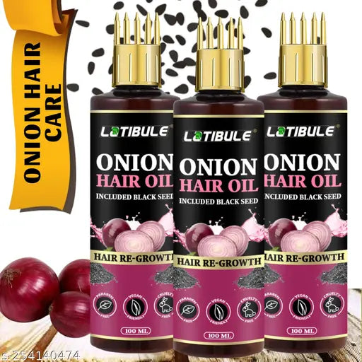 Onion Black Seed Hair Oil - WITH COMB APPLICATOR - Controls Hair Fall Fragrance Hair Oil (100 ml) Pack-3